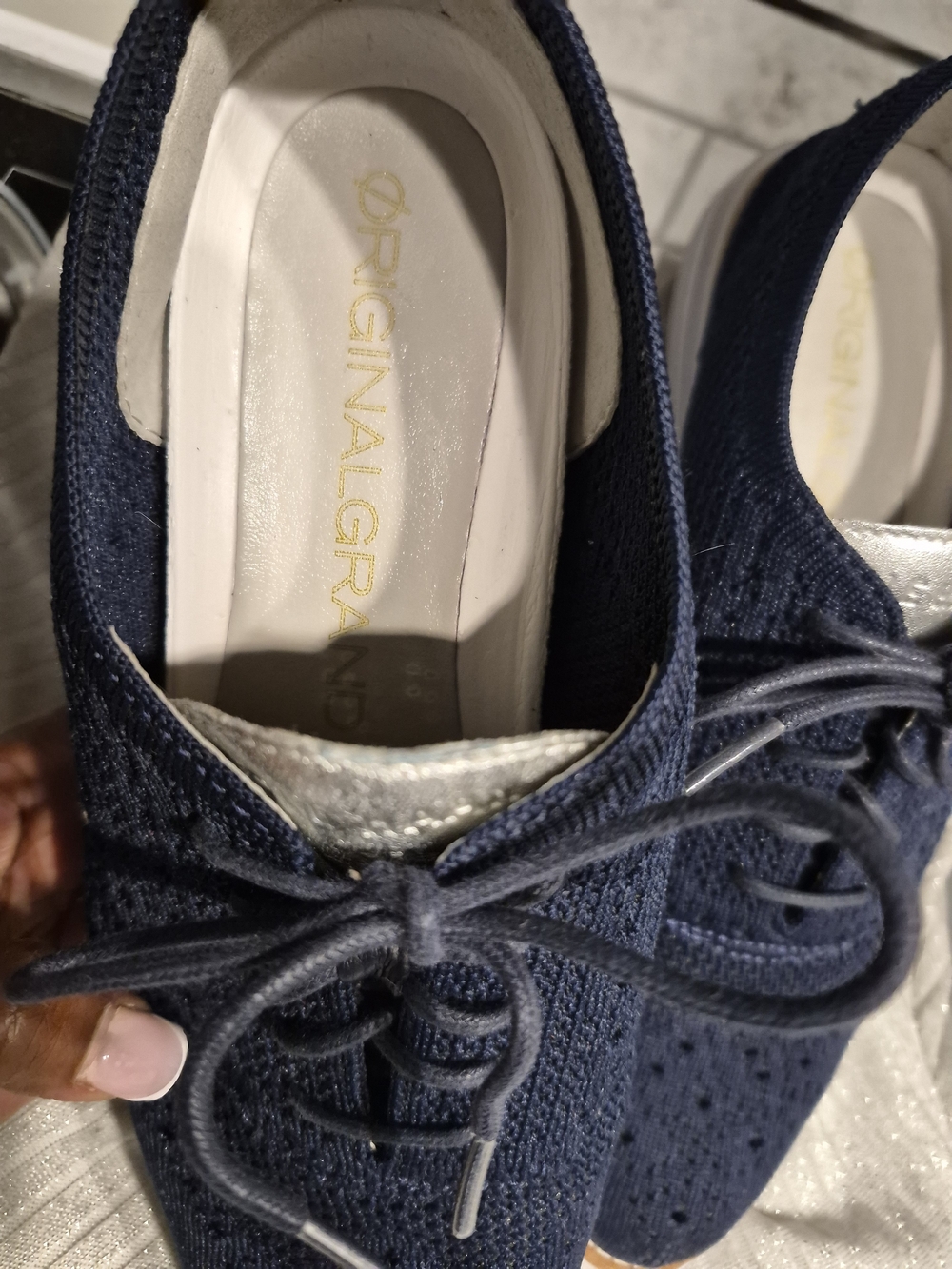 Cole Haan Navy Knit Lace-Up Sneaker with Silver Accent